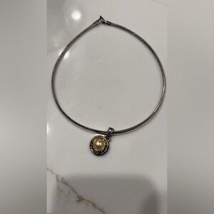 90s Silver and Gold Pearl Pendant Necklace